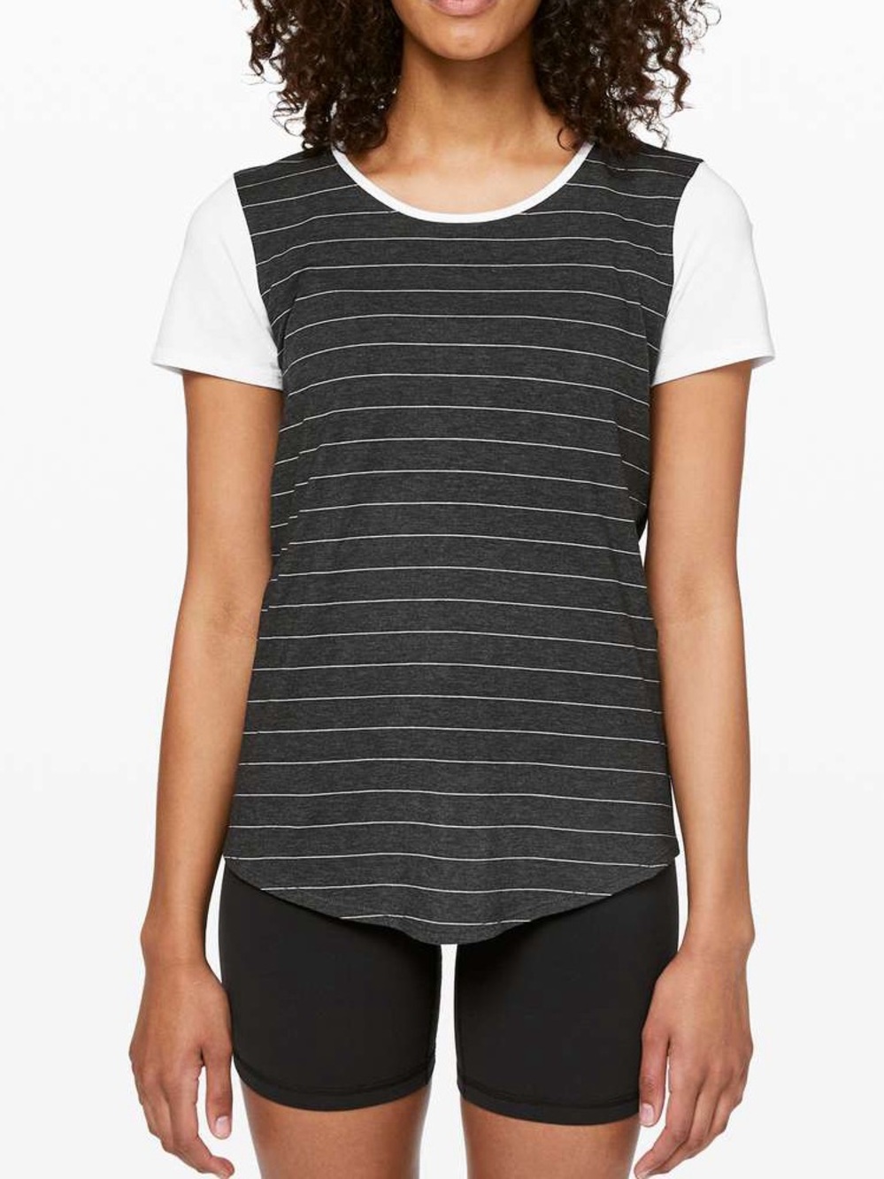 Lululemon Love Crew III Tee Shirt in Short Serve Stripe Heathered Black White